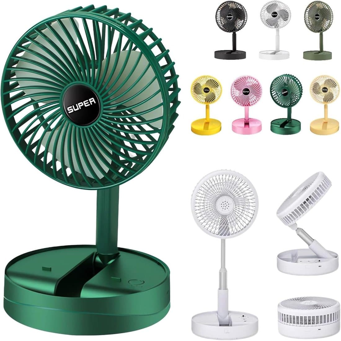 Telescopic Folding Fan with Phone Holder (USB Rechargeable, 3-Speed, 180°)